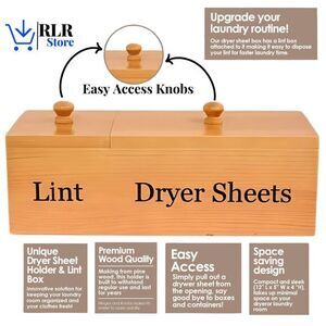 Kitchen + Kats Dryer Sheet Holder with Lid – Laundry Room Organizer‎ w/ Lint Box